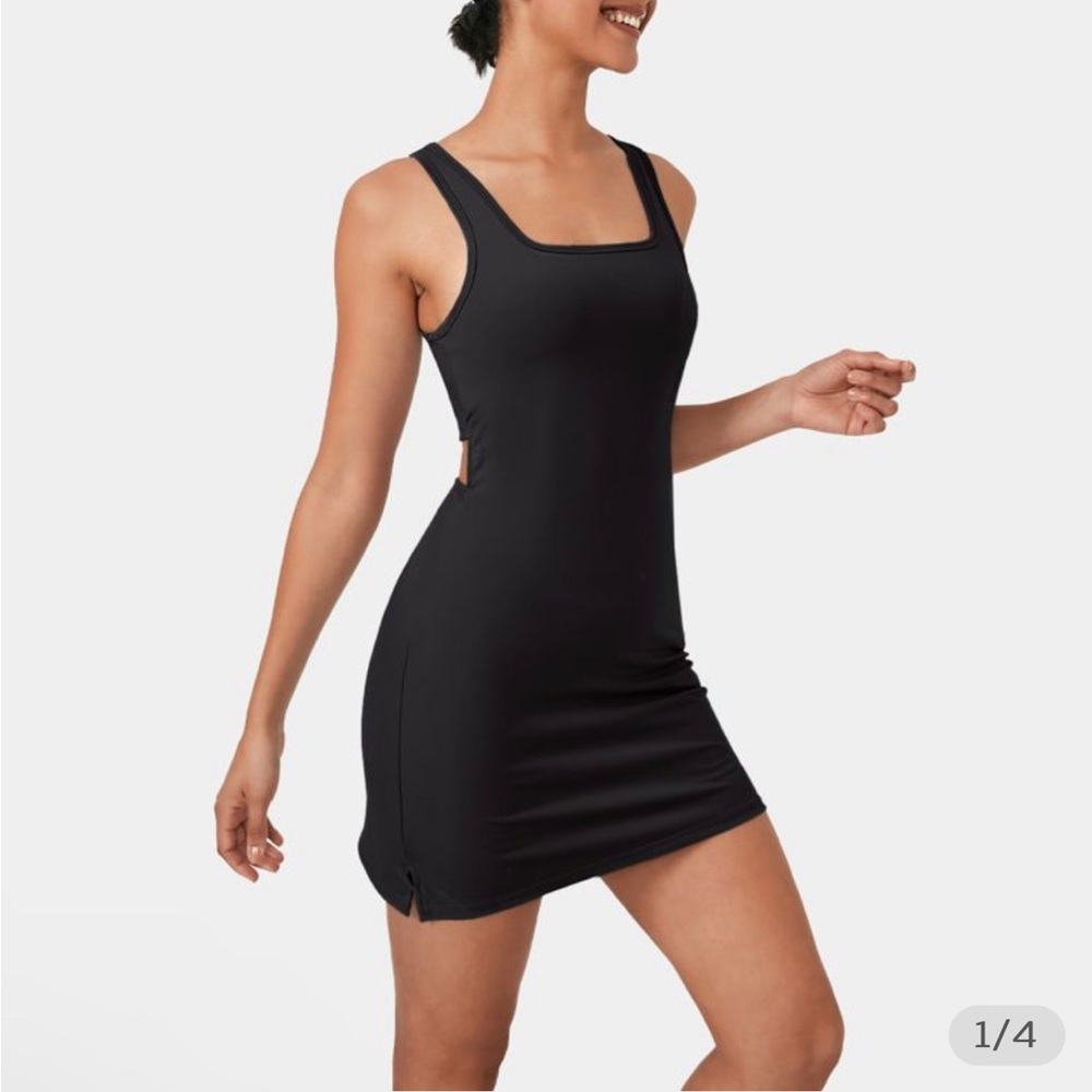 NWT Halara Black In My Feels Square Neck Bloom Cut Out Exercise Dress